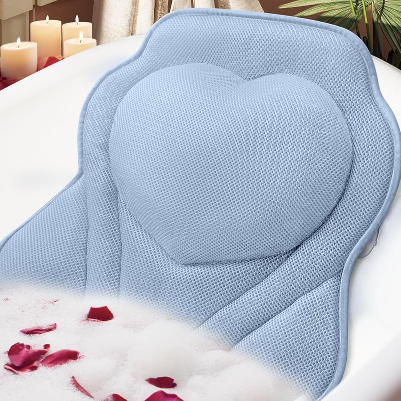 LuxStep Bath Pillow-Bathtub Pillow with Air Mesh Fabric & 6 Non-Slip Suction Cups, Bath Pillows for Tub Head, Neck and Back Support, Bath Accessories Spa Gifts, 17 * 17in, Blue - Image 1
